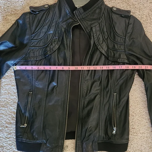 Vintage Y2K Guess Leather Bomber Jacket Sz. Large Black Butter Soft Leather - Picture 5 of 8